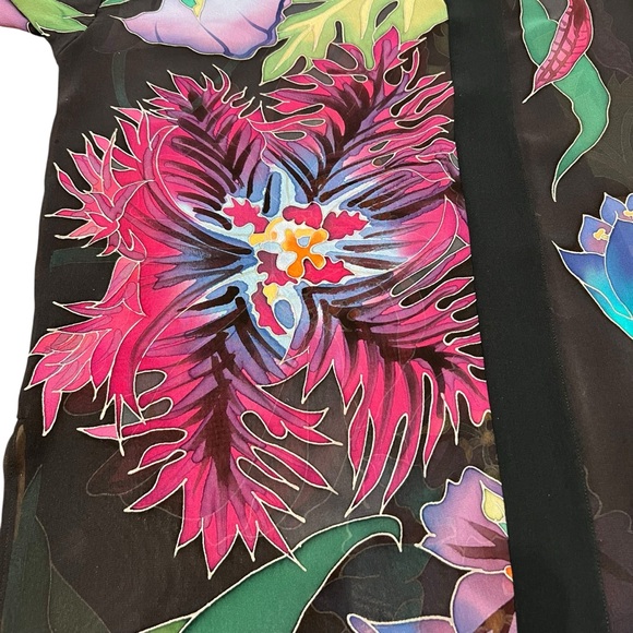 Rare Colorful Tropical Floral Island Print Silk Kimono One Size - Picture 8 of 16